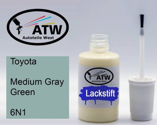 Toyota, Medium Gray Green, 6N1: 20ml Lackstift, von ATW Autoteile West.